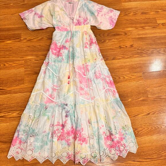 HEMANT & NANDITA multicolor cotton Amara Broderie Anglaise Maxi Dress size XS - Picture 12 of 14